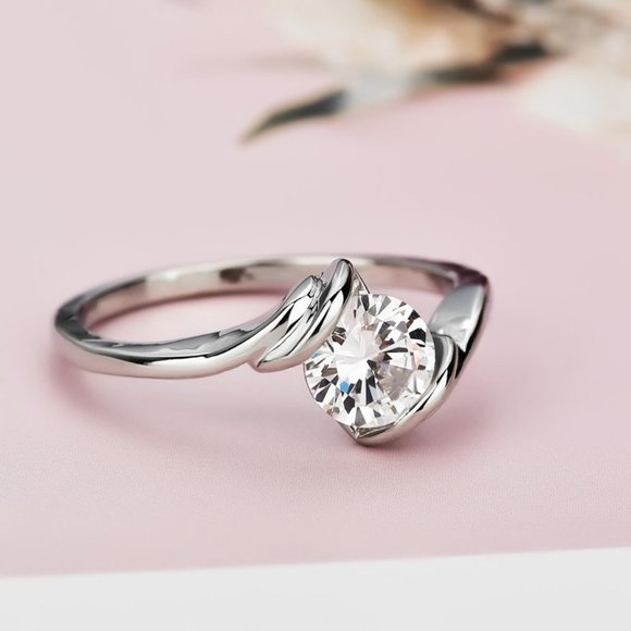 💍 Refine Pure Gemstone CZ Twisted Engagement Rings for Women, EVGG1269 - Picture 1 of 3